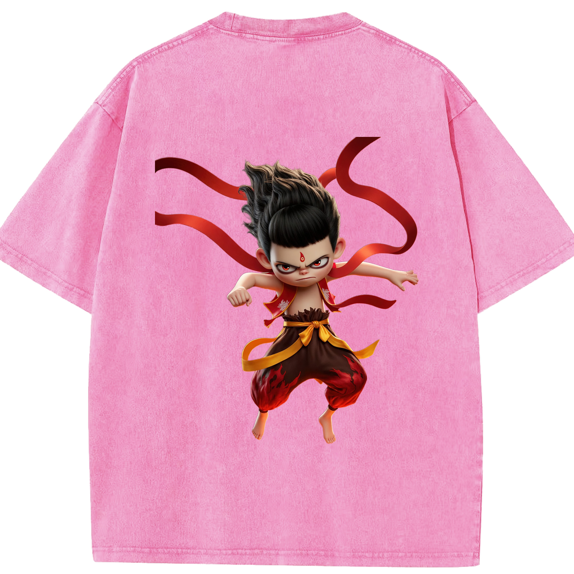 （画像用） Ne Zha 2 ナタ 魔童の大暴れ 綿100% ヴィンテージ風 半袖Tシャツ（背面プリント）
